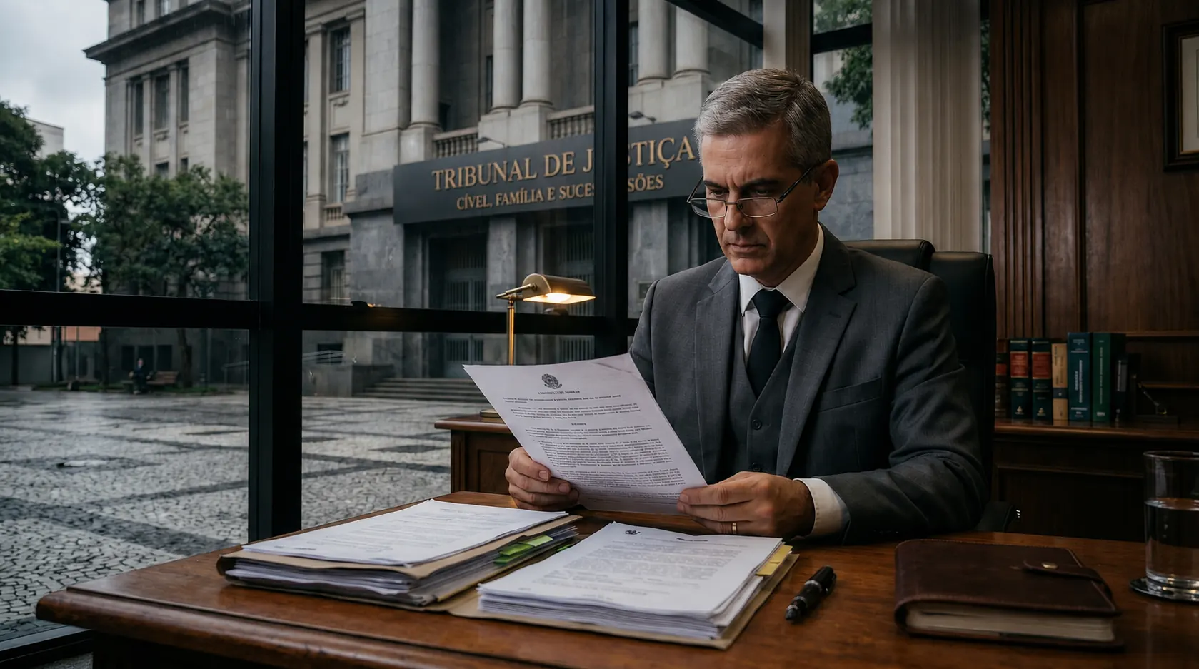 Advogado analisando documentos bancários